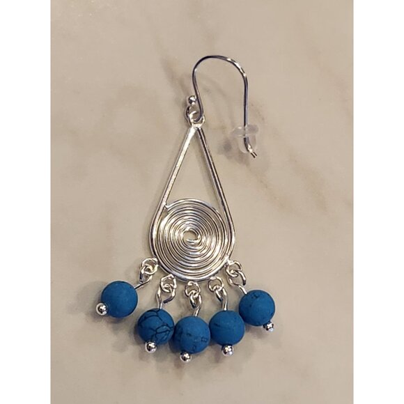 Sterling Silver Spiral Drop Earrings With Blue Beads - Picture 5 of 5